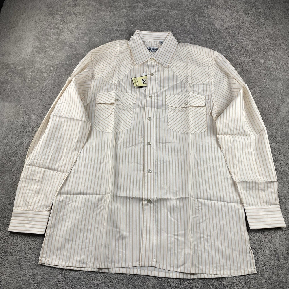 Desire Collection Long Sleeve Dress Shirt Mens Small White Orange Stripes NWT‎
